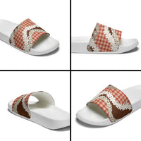 Red Hawaii Tiare and Shell Lei Slide Sandals Hawaiian Palaka Luxury Vibes - Polynesian Pride