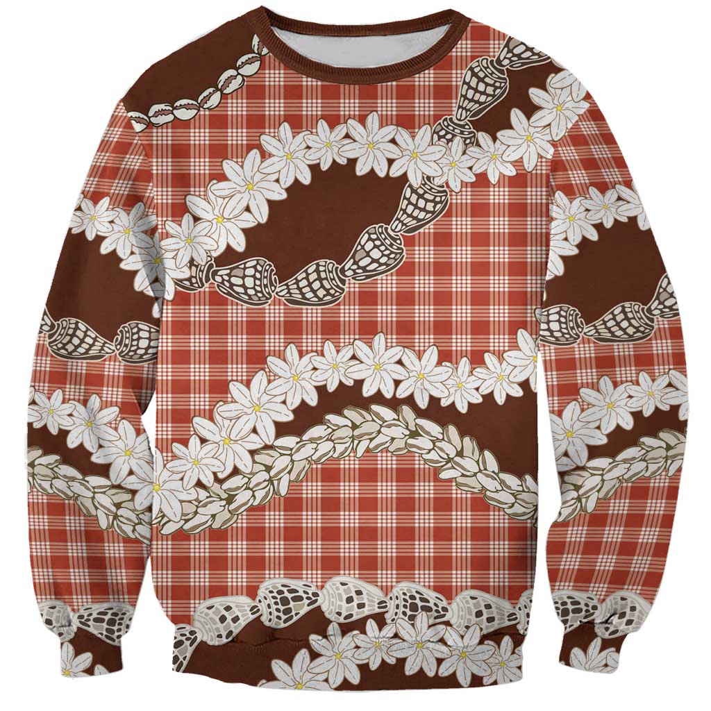 Red Hawaii Tiare and Shell Lei Sweatshirt Hawaiian Palaka Luxury Vibes - Polynesian Pride