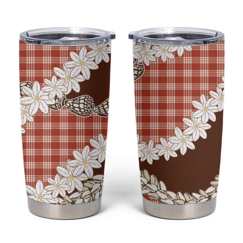 Red Hawaii Tiare and Shell Lei Tumbler Cup Hawaiian Palaka Luxury Vibes LT14 Red - Polynesian Pride