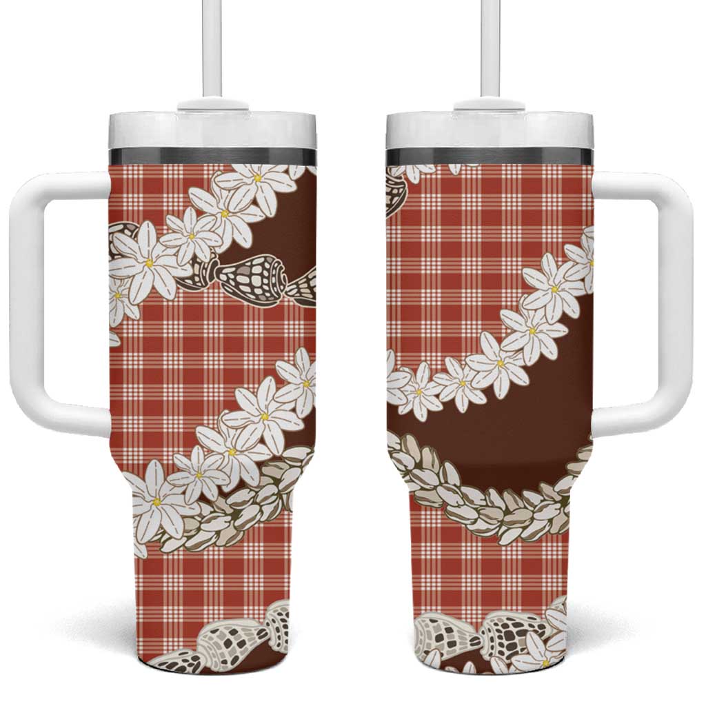 Red Hawaii Tiare and Shell Lei Tumbler With Handle Hawaiian Palaka Luxury Vibes LT14 One Size: 40 oz Red - Polynesian Pride