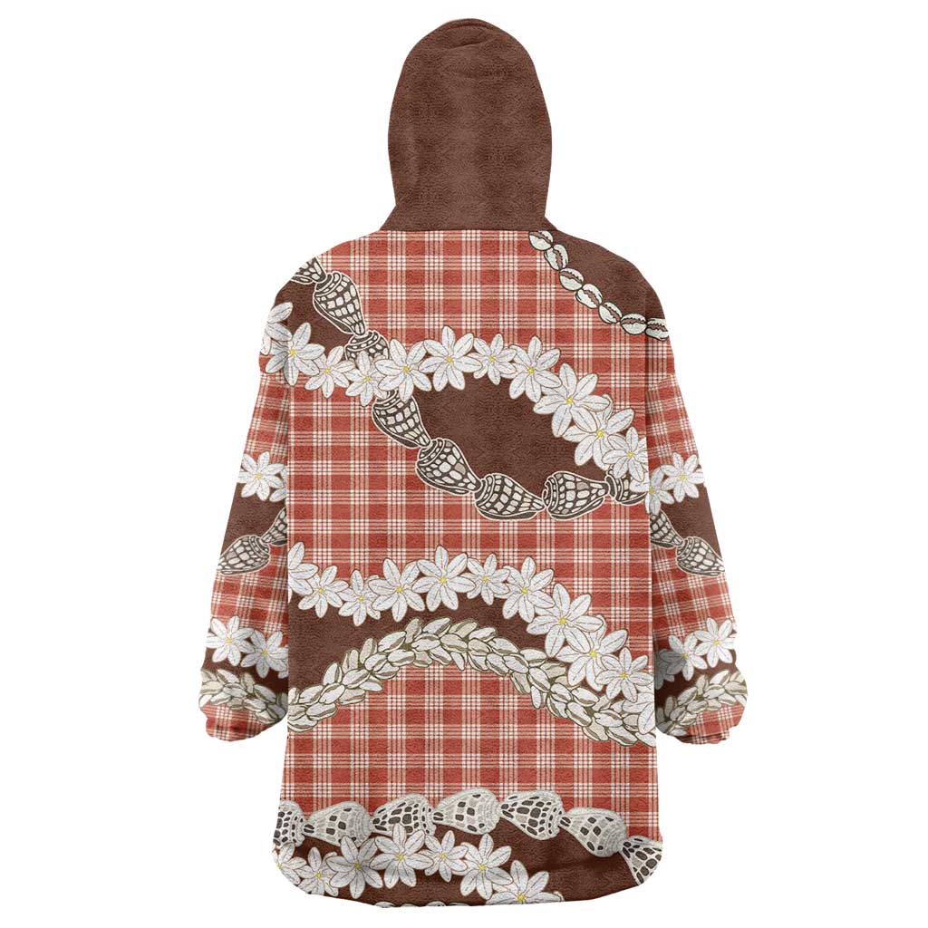 Red Hawaii Tiare and Shell Lei Wearable Blanket Hoodie Hawaiian Palaka Luxury Vibes - Polynesian Pride