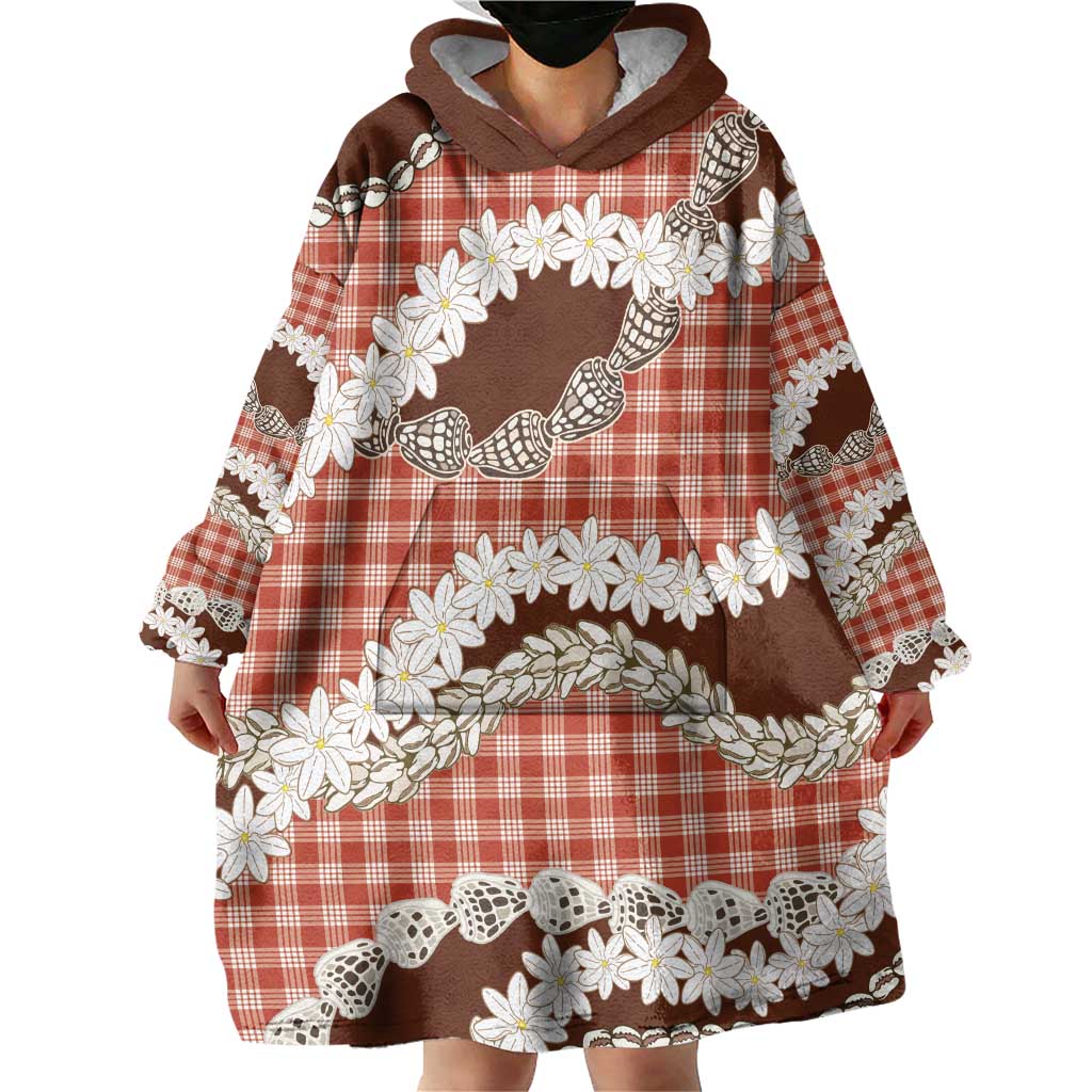 Red Hawaii Tiare and Shell Lei Wearable Blanket Hoodie Hawaiian Palaka Luxury Vibes - Polynesian Pride