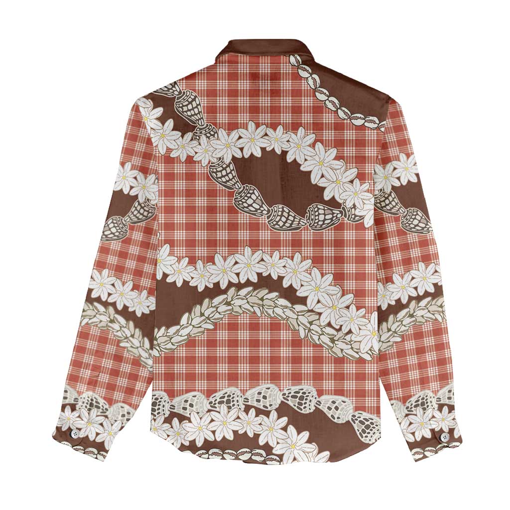 Red Hawaii Tiare and Shell Lei Women Casual Shirt Hawaiian Palaka Luxury Vibes - Polynesian Pride