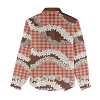 Red Hawaii Tiare and Shell Lei Women Casual Shirt Hawaiian Palaka Luxury Vibes - Polynesian Pride