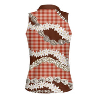 Red Hawaii Tiare and Shell Lei Women Sleeveless Polo Shirt Hawaiian Palaka Luxury Vibes - Polynesian Pride