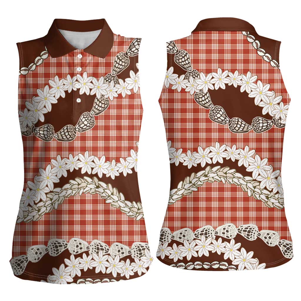 Red Hawaii Tiare and Shell Lei Women Sleeveless Polo Shirt Hawaiian Palaka Luxury Vibes - Polynesian Pride