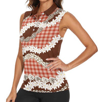 Red Hawaii Tiare and Shell Lei Women Sleeveless Polo Shirt Hawaiian Palaka Luxury Vibes - Polynesian Pride