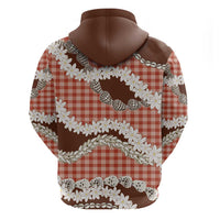 Red Hawaii Tiare and Shell Lei Zip Hoodie Hawaiian Palaka Luxury Vibes - Polynesian Pride