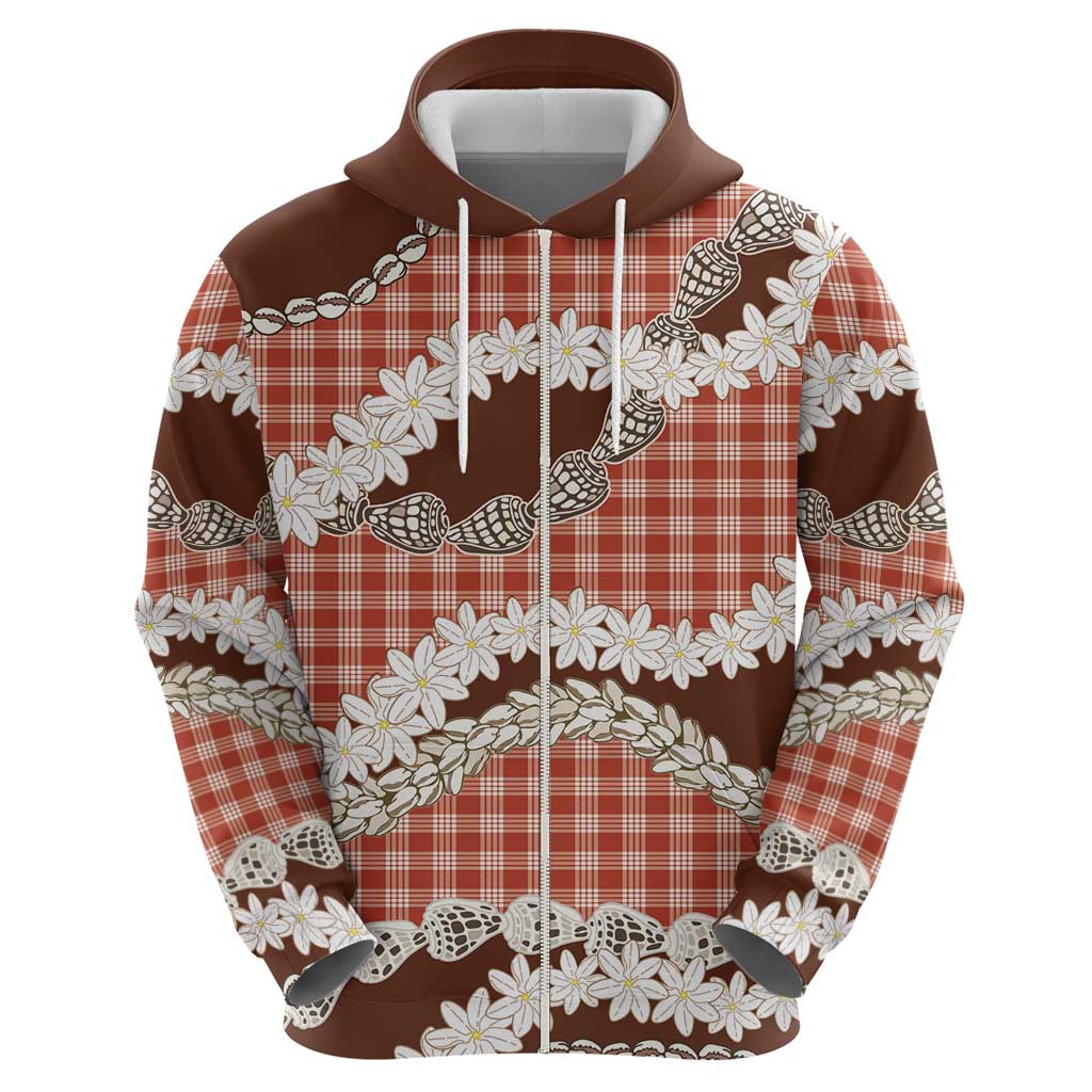 Red Hawaii Tiare and Shell Lei Zip Hoodie Hawaiian Palaka Luxury Vibes - Polynesian Pride