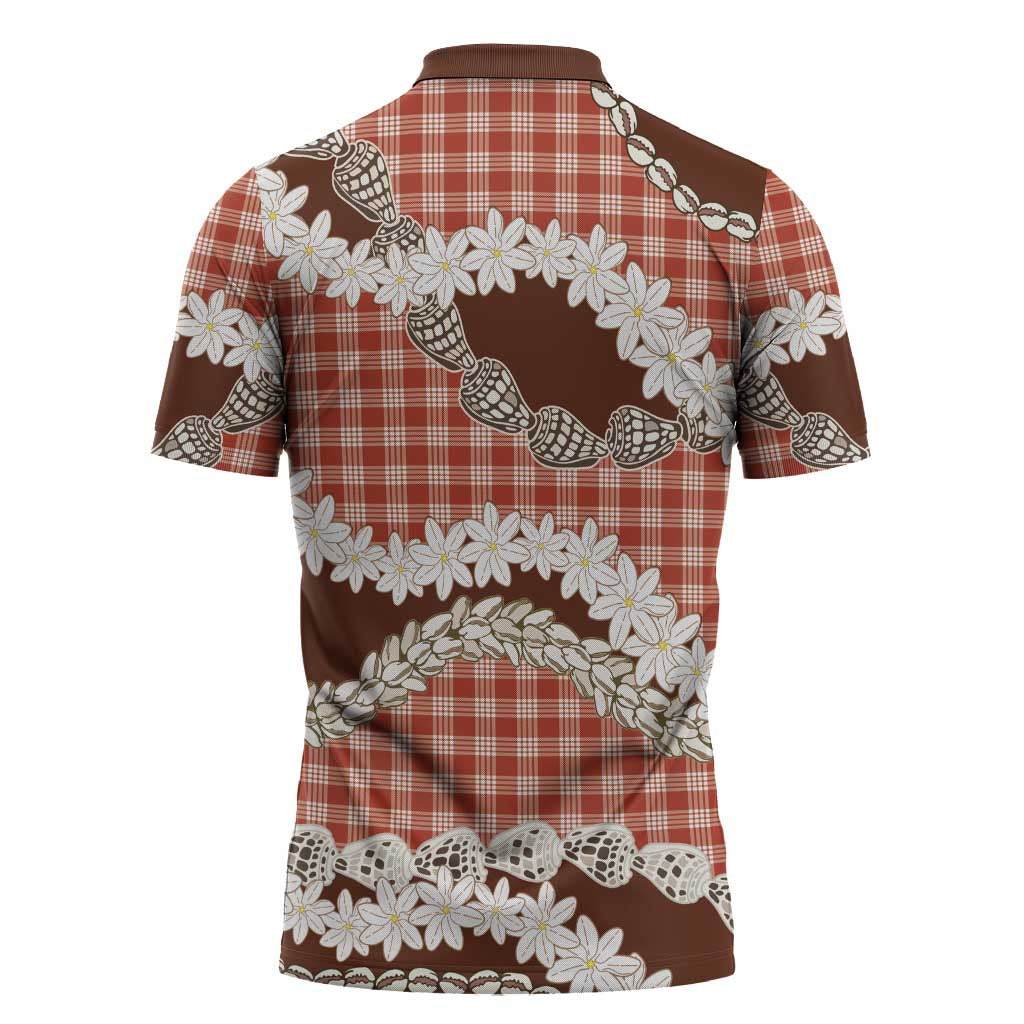 Red Hawaii Tiare and Shell Lei Zipper Polo Shirt Hawaiian Palaka Luxury Vibes - Polynesian Pride