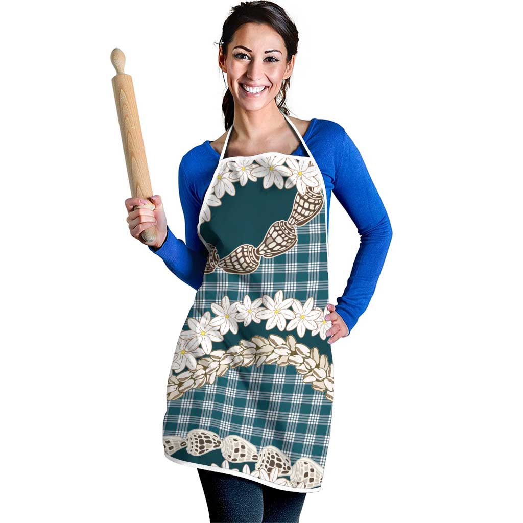 Dark Cyan Hawaii Tiare and Shell Lei Apron Hawaiian Palaka Luxury Vibes - Polynesian Pride