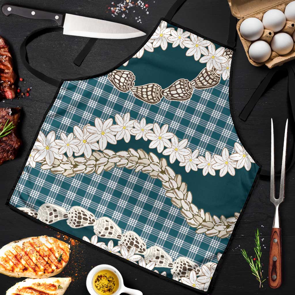 Dark Cyan Hawaii Tiare and Shell Lei Apron Hawaiian Palaka Luxury Vibes - Polynesian Pride