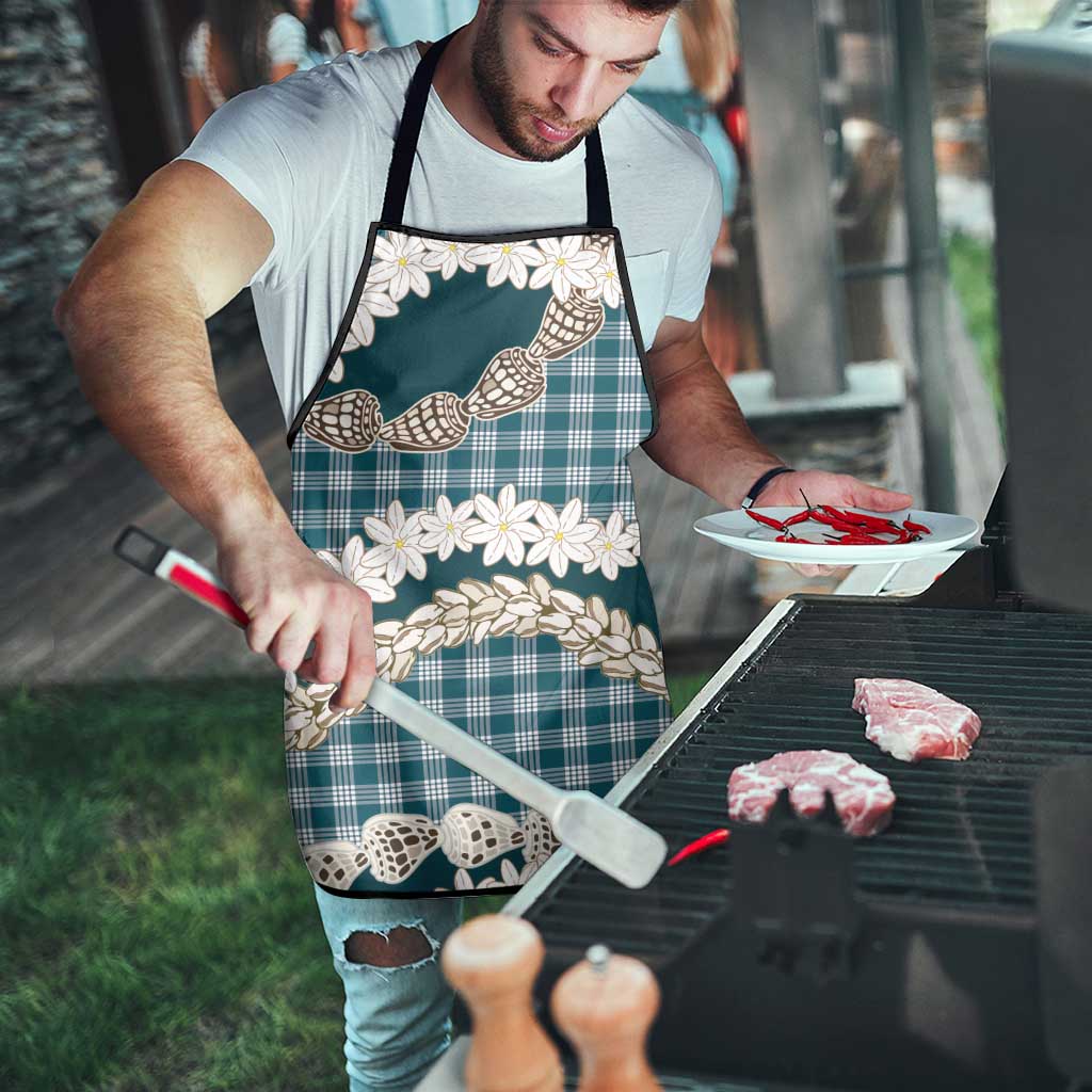 Dark Cyan Hawaii Tiare and Shell Lei Apron Hawaiian Palaka Luxury Vibes - Polynesian Pride