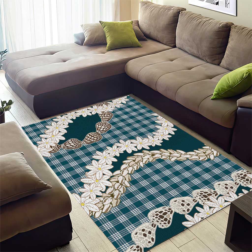 Dark Cyan Hawaii Tiare and Shell Lei Area Rug Hawaiian Palaka Luxury Vibes - Polynesian Pride