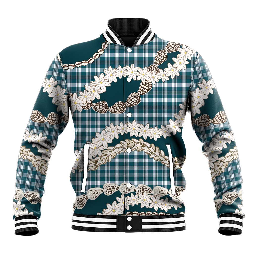 Dark Cyan Hawaii Tiare and Shell Lei Baseball Jacket Hawaiian Palaka Luxury Vibes LT14 Unisex Dark Cyan - Polynesian Pride