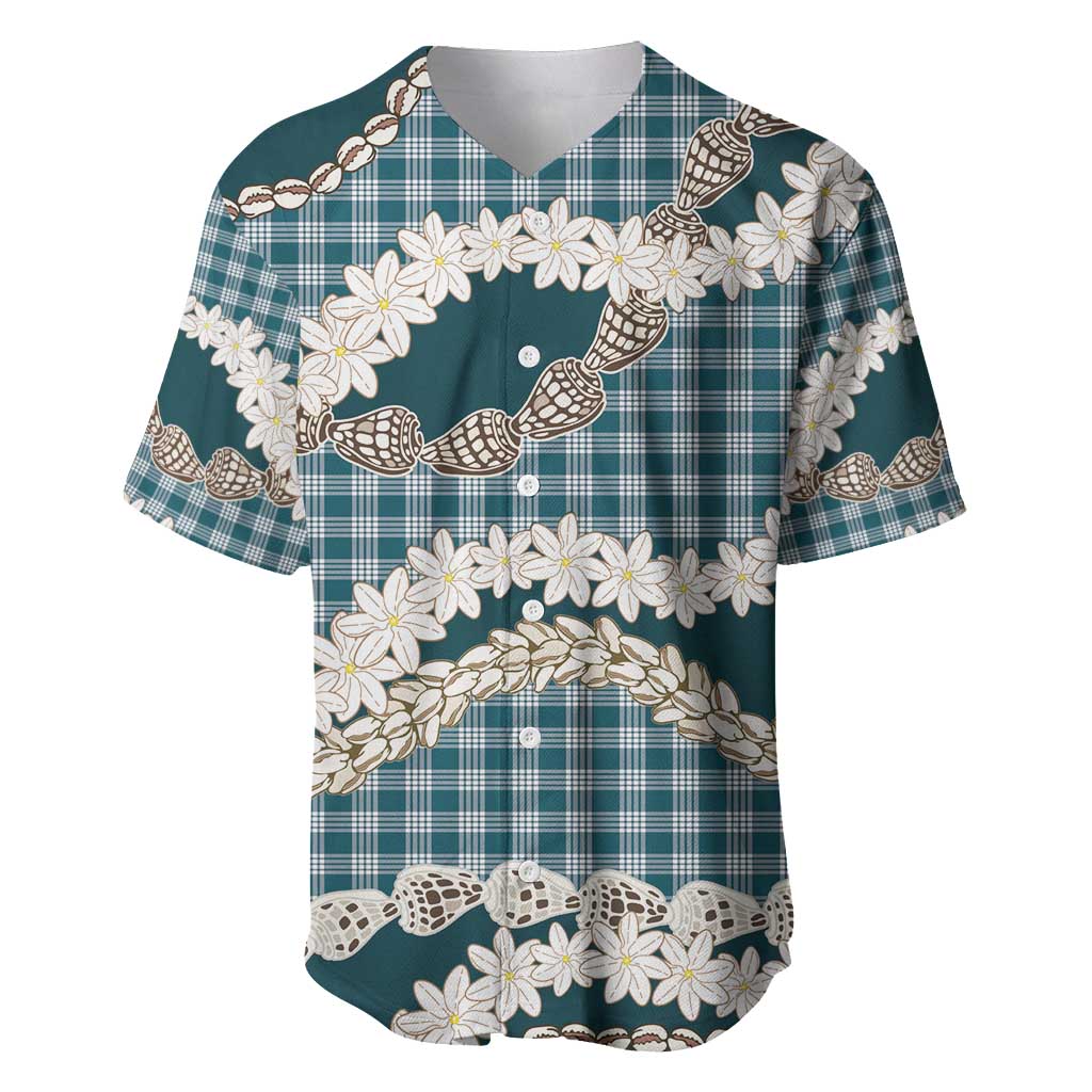 Dark Cyan Hawaii Tiare and Shell Lei Baseball Jersey Hawaiian Palaka Luxury Vibes - Polynesian Pride