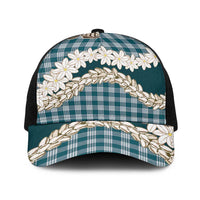 Dark Cyan Hawaii Tiare and Shell Lei Baseball Net Cap Hawaiian Palaka Luxury Vibes - Polynesian Pride