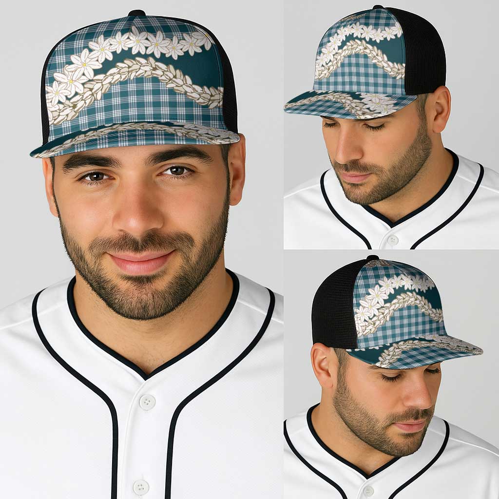 Dark Cyan Hawaii Tiare and Shell Lei Baseball Net Cap Hawaiian Palaka Luxury Vibes - Polynesian Pride