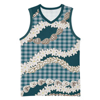 Dark Cyan Hawaii Tiare and Shell Lei Basketball Jersey Hawaiian Palaka Luxury Vibes - Polynesian Pride