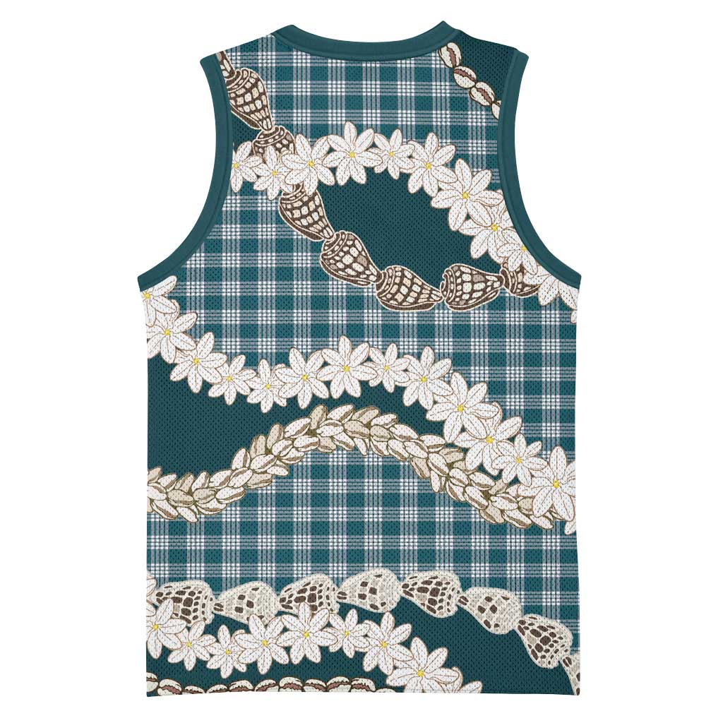 Dark Cyan Hawaii Tiare and Shell Lei Basketball Jersey Hawaiian Palaka Luxury Vibes - Polynesian Pride