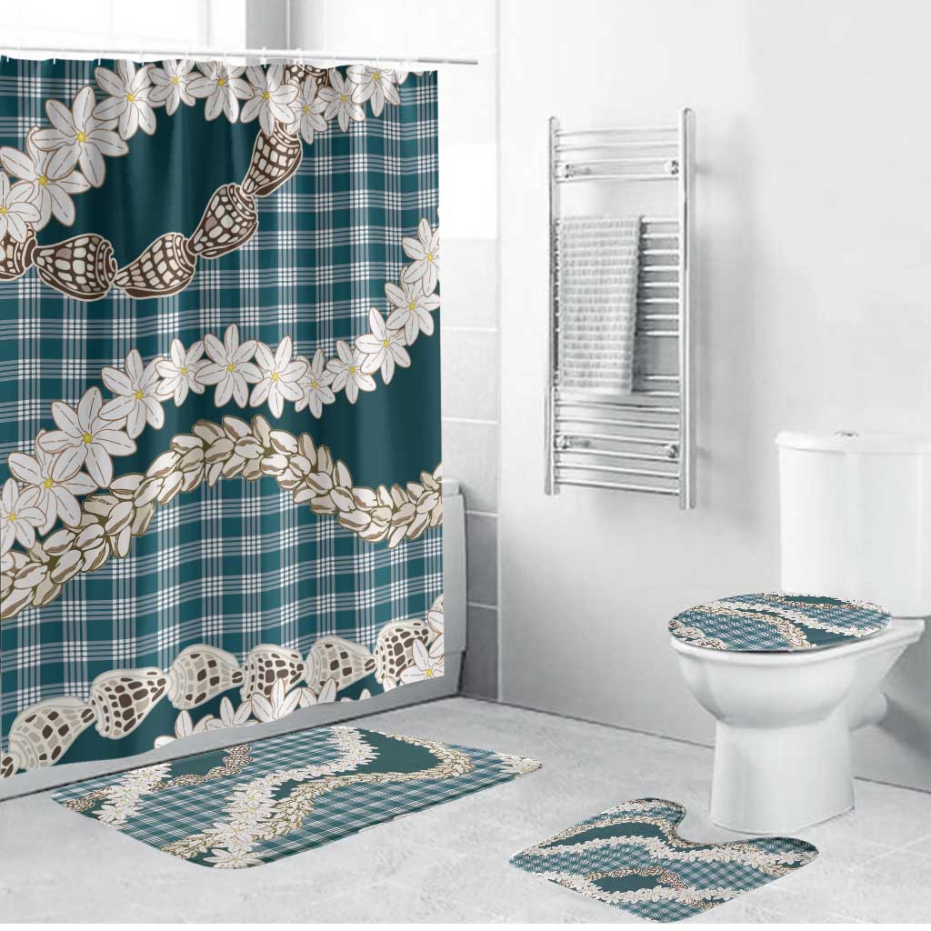 Dark Cyan Hawaii Tiare and Shell Lei Bathroom Set Hawaiian Palaka Luxury Vibes - Polynesian Pride