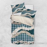Dark Cyan Hawaii Tiare and Shell Lei Bedding Set Hawaiian Palaka Luxury Vibes - Polynesian Pride