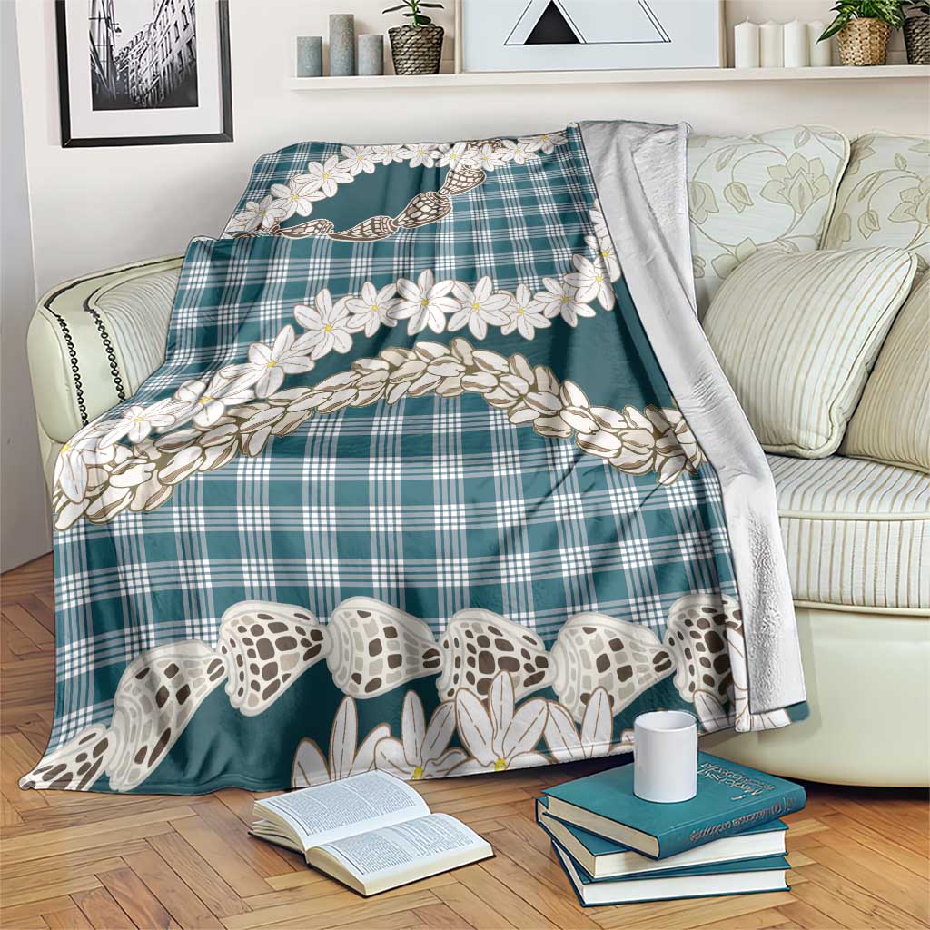 Dark Cyan Hawaii Tiare and Shell Lei Blanket Hawaiian Palaka Luxury Vibes - Polynesian Pride