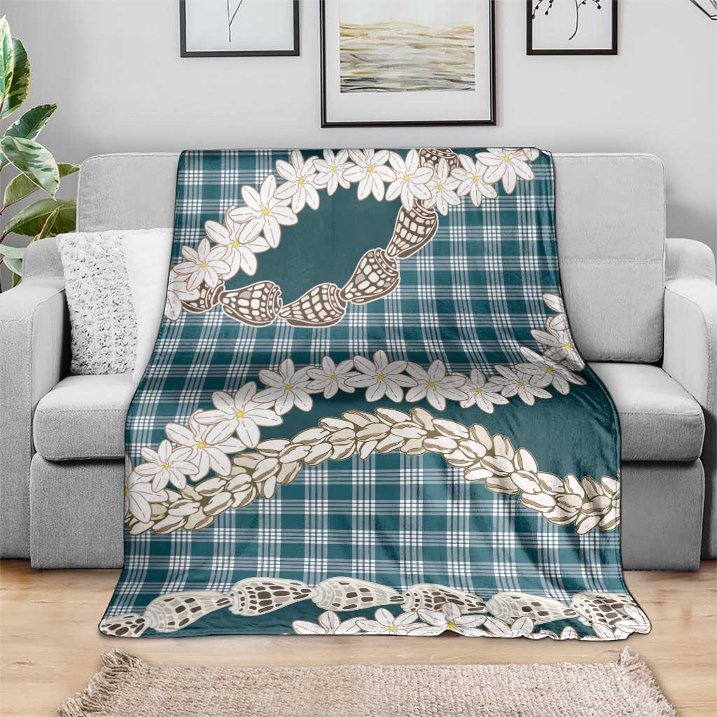 Dark Cyan Hawaii Tiare and Shell Lei Blanket Hawaiian Palaka Luxury Vibes - Polynesian Pride