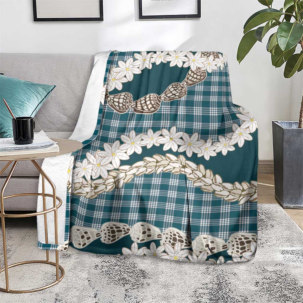 Dark Cyan Hawaii Tiare and Shell Lei Blanket Hawaiian Palaka Luxury Vibes - Polynesian Pride