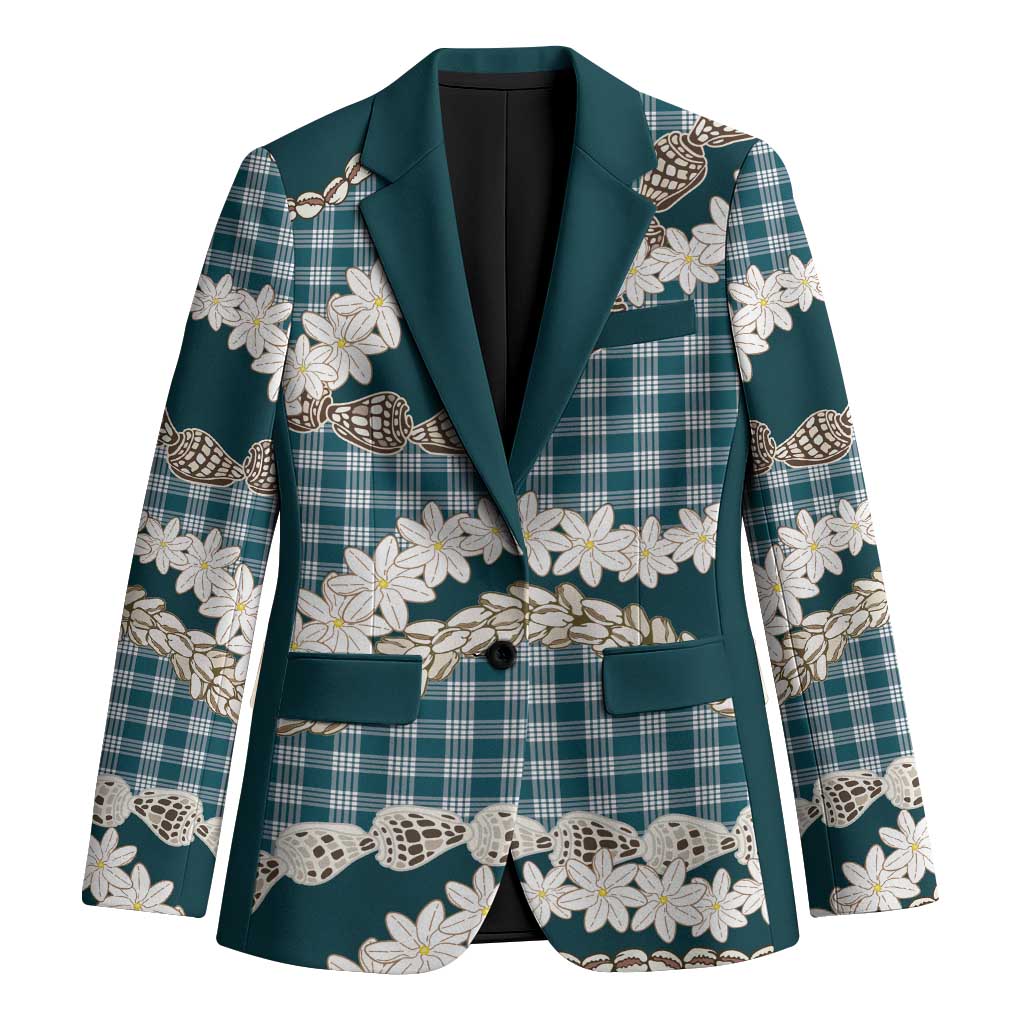 Dark Cyan Hawaii Tiare and Shell Lei Blazer Hawaiian Palaka Luxury Vibes - Polynesian Pride
