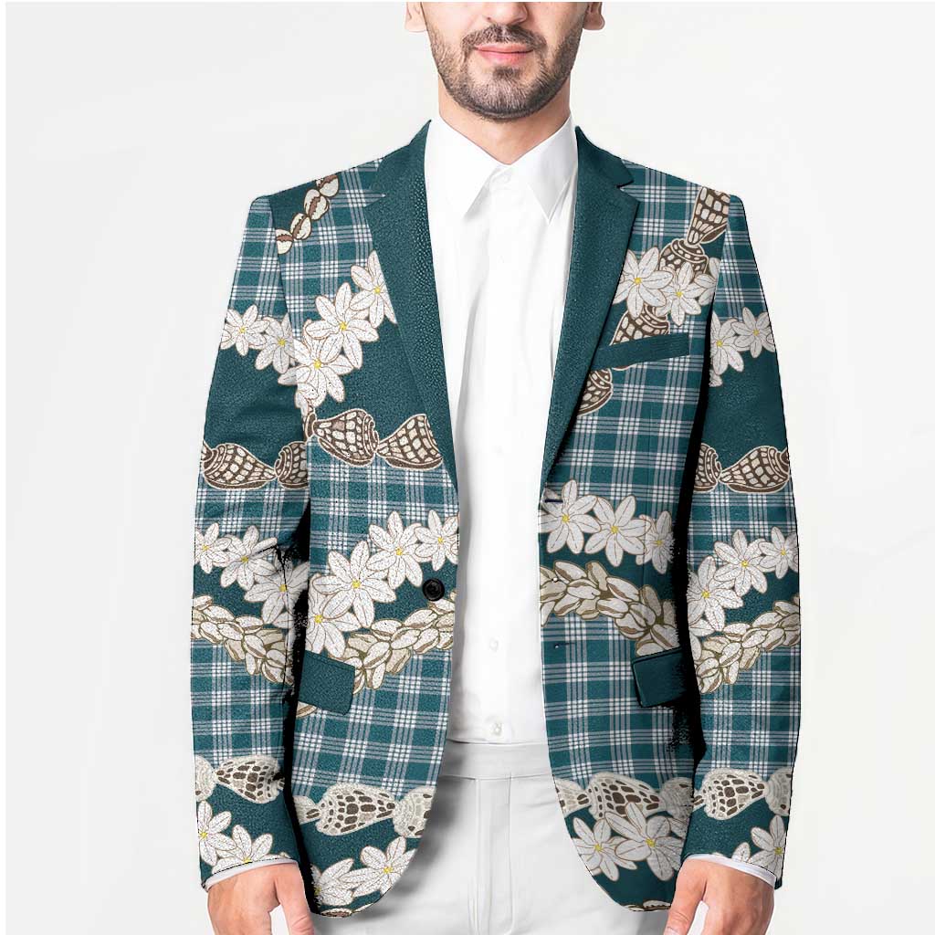 Dark Cyan Hawaii Tiare and Shell Lei Blazer Hawaiian Palaka Luxury Vibes - Polynesian Pride