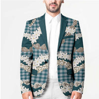 Dark Cyan Hawaii Tiare and Shell Lei Blazer Hawaiian Palaka Luxury Vibes - Polynesian Pride