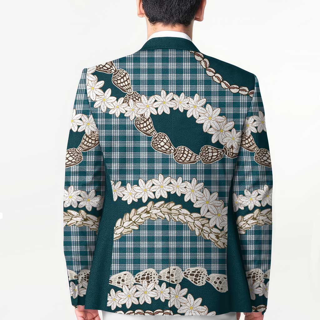 Dark Cyan Hawaii Tiare and Shell Lei Blazer Hawaiian Palaka Luxury Vibes - Polynesian Pride