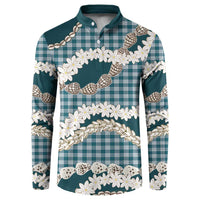 Dark Cyan Hawaii Tiare and Shell Lei Button Sweatshirt Hawaiian Palaka Luxury Vibes - Polynesian Pride