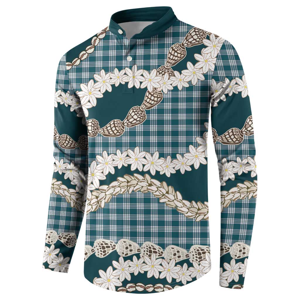 Dark Cyan Hawaii Tiare and Shell Lei Button Sweatshirt Hawaiian Palaka Luxury Vibes - Polynesian Pride