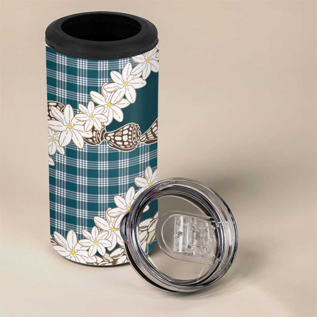 Dark Cyan Hawaii Tiare and Shell Lei 4 in 1 Can Cooler Tumbler Hawaiian Palaka Luxury Vibes - Polynesian Pride