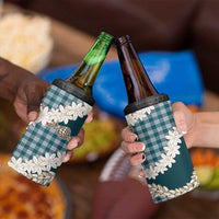 Dark Cyan Hawaii Tiare and Shell Lei 4 in 1 Can Cooler Tumbler Hawaiian Palaka Luxury Vibes - Polynesian Pride