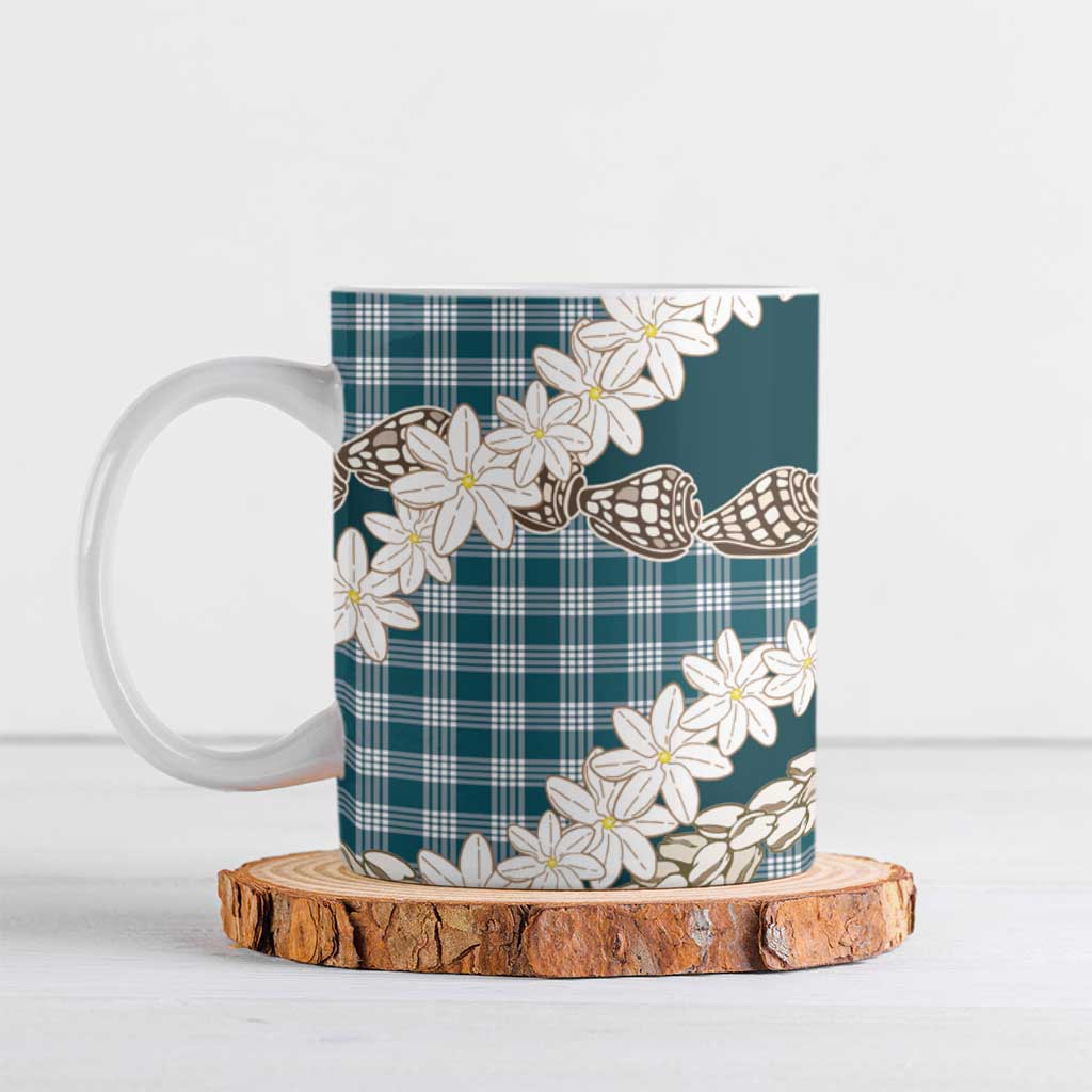 Dark Cyan Hawaii Tiare and Shell Lei Ceramic Mug Hawaiian Palaka Luxury Vibes - Polynesian Pride