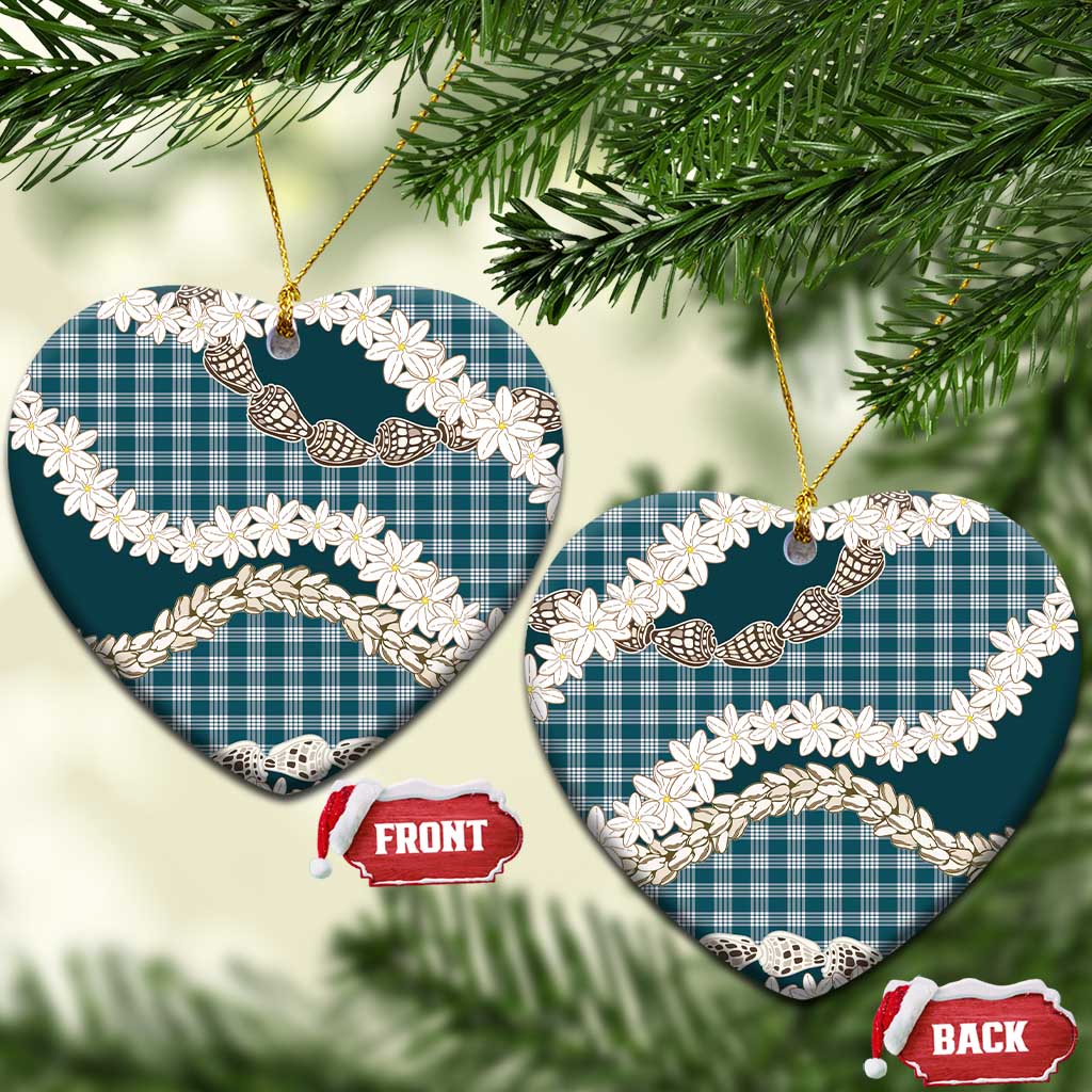 Dark Cyan Hawaii Tiare and Shell Lei Ceramic Ornament Hawaiian Palaka Luxury Vibes - Polynesian Pride