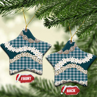 Dark Cyan Hawaii Tiare and Shell Lei Ceramic Ornament Hawaiian Palaka Luxury Vibes - Polynesian Pride