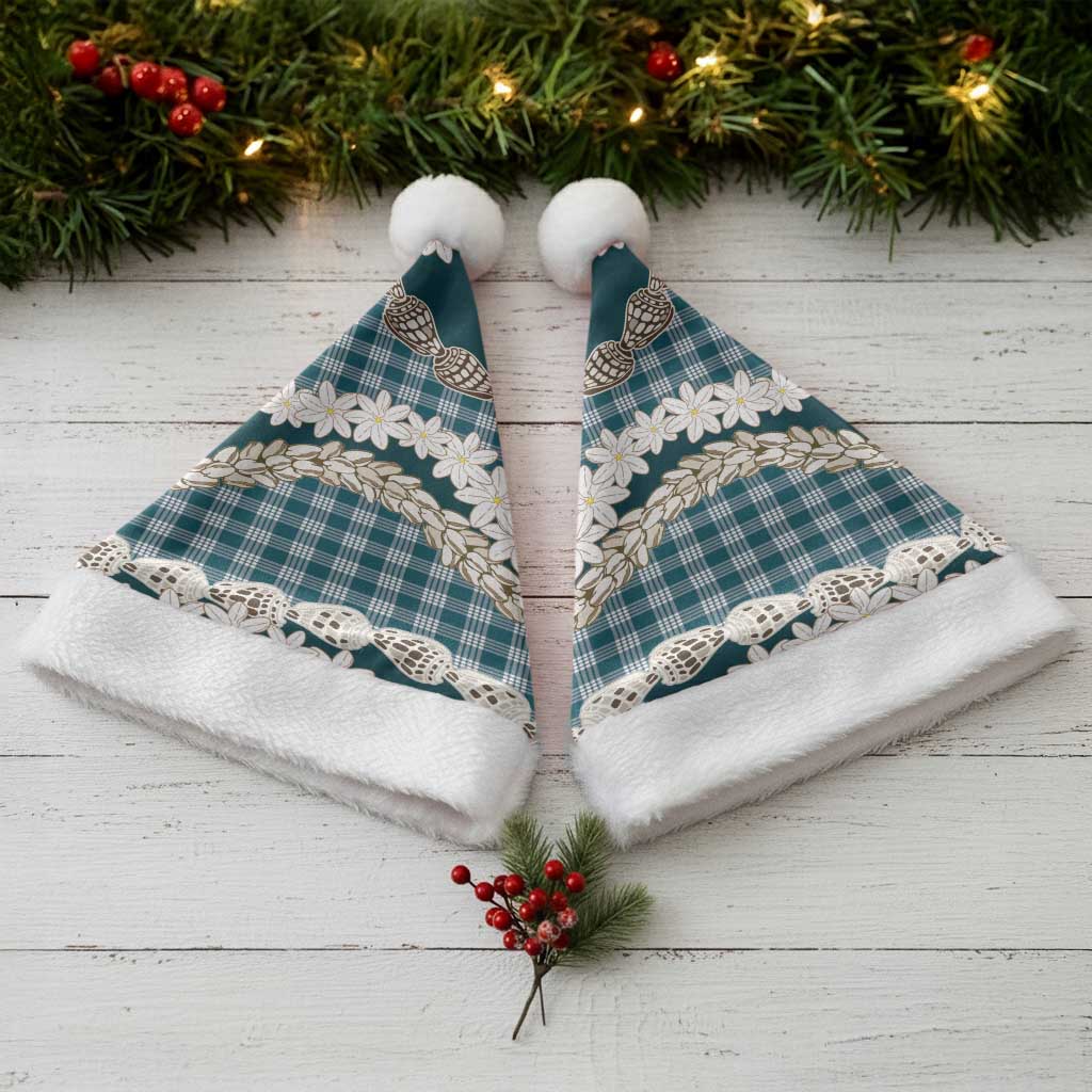 Dark Cyan Hawaii Tiare and Shell Lei Christmas Santa Hat Hawaiian Palaka Luxury Vibes - Polynesian Pride