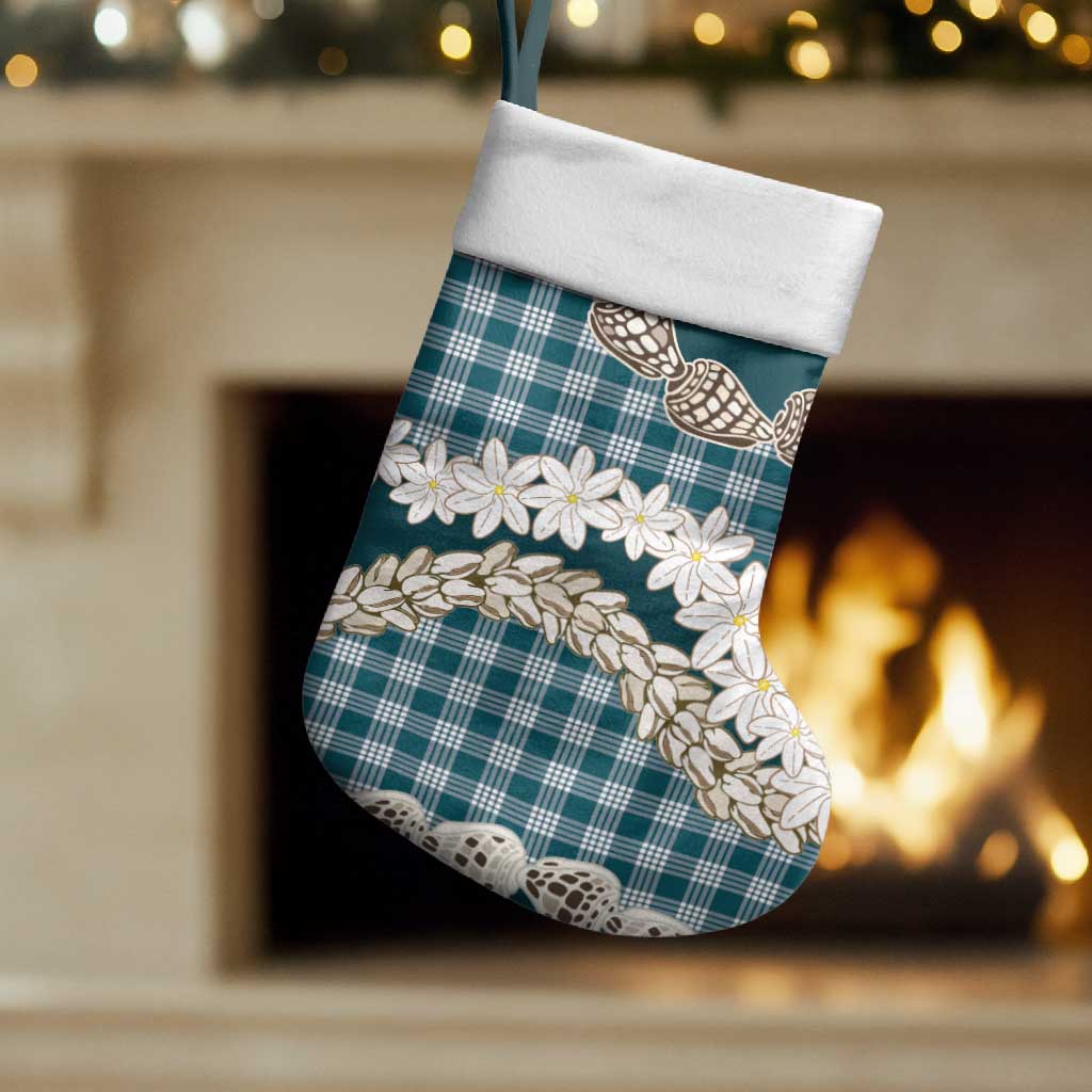 Dark Cyan Hawaii Tiare and Shell Lei Christmas Stocking Hawaiian Palaka Luxury Vibes - Polynesian Pride