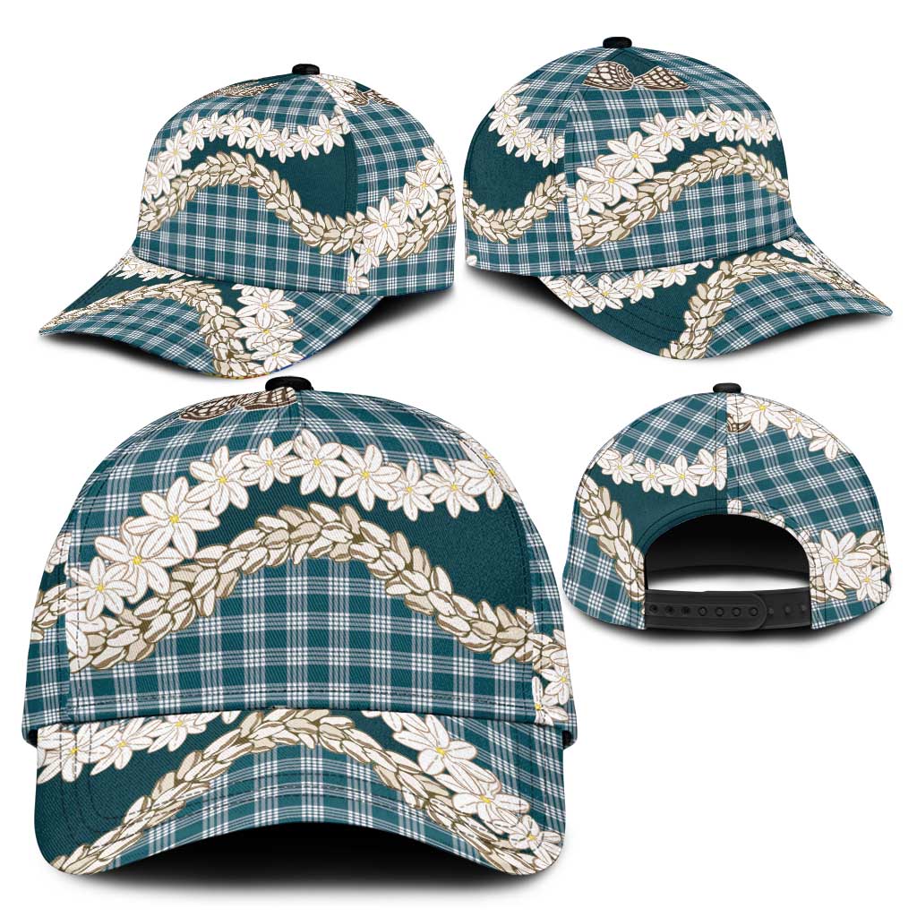 Dark Cyan Hawaii Tiare and Shell Lei Classic Cap Hawaiian Palaka Luxury Vibes - Polynesian Pride