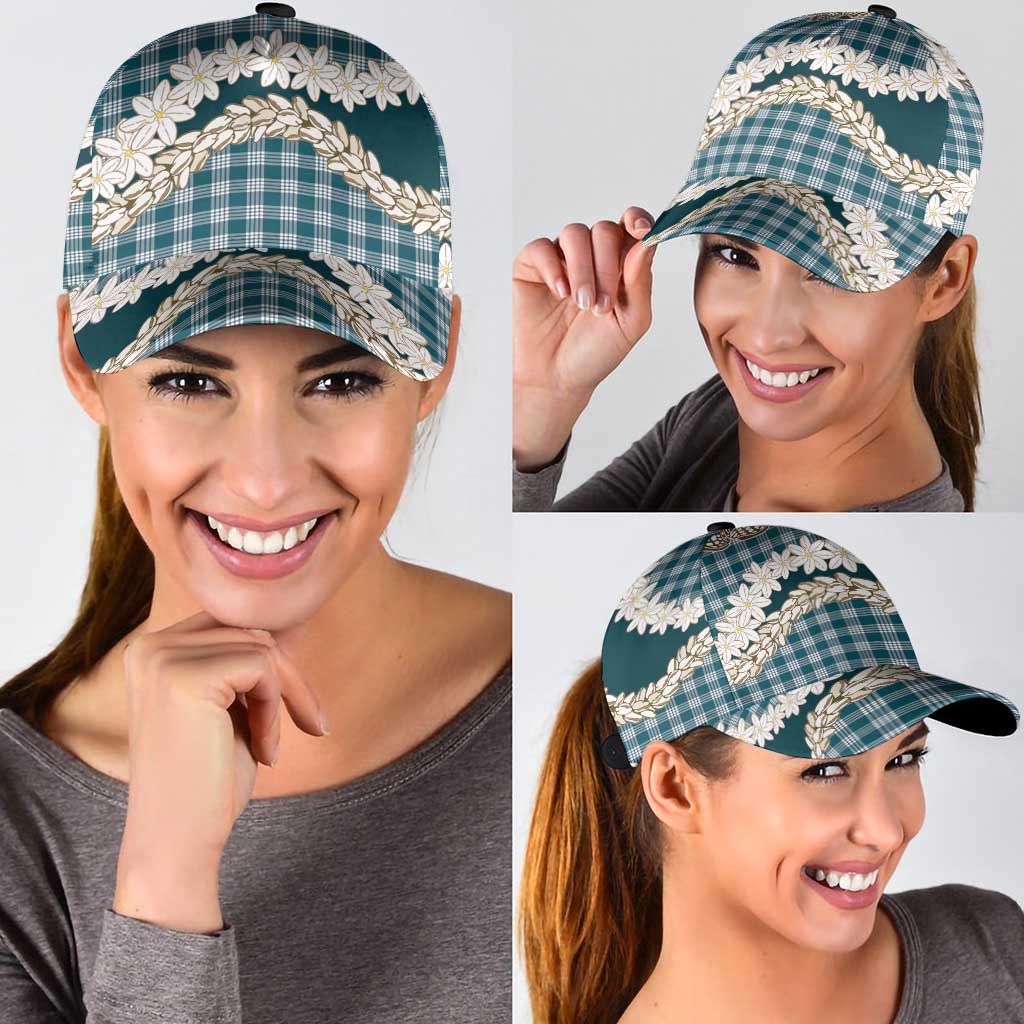 Dark Cyan Hawaii Tiare and Shell Lei Classic Cap Hawaiian Palaka Luxury Vibes - Polynesian Pride