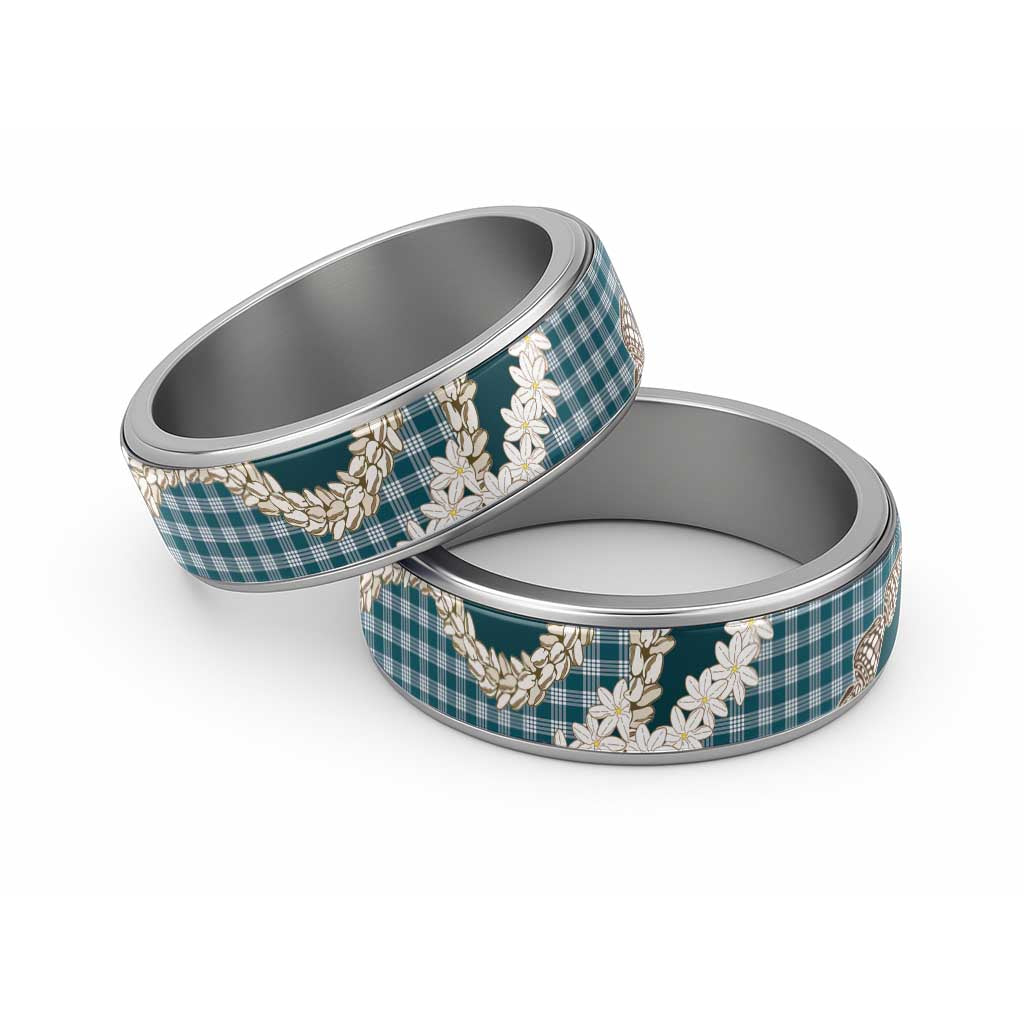 Dark Cyan Hawaii Tiare and Shell Lei Classic Ring Hawaiian Palaka Luxury Vibes - Polynesian Pride