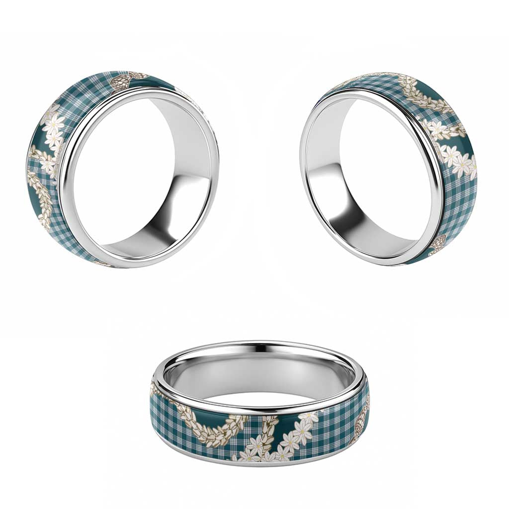 Dark Cyan Hawaii Tiare and Shell Lei Classic Ring Hawaiian Palaka Luxury Vibes - Polynesian Pride