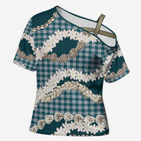 Dark Cyan Hawaii Tiare and Shell Lei Cross Shoulder Shirt Hawaiian Palaka Luxury Vibes - Polynesian Pride