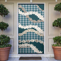 Dark Cyan Hawaii Tiare and Shell Lei Door Cover Hawaiian Palaka Luxury Vibes - Polynesian Pride