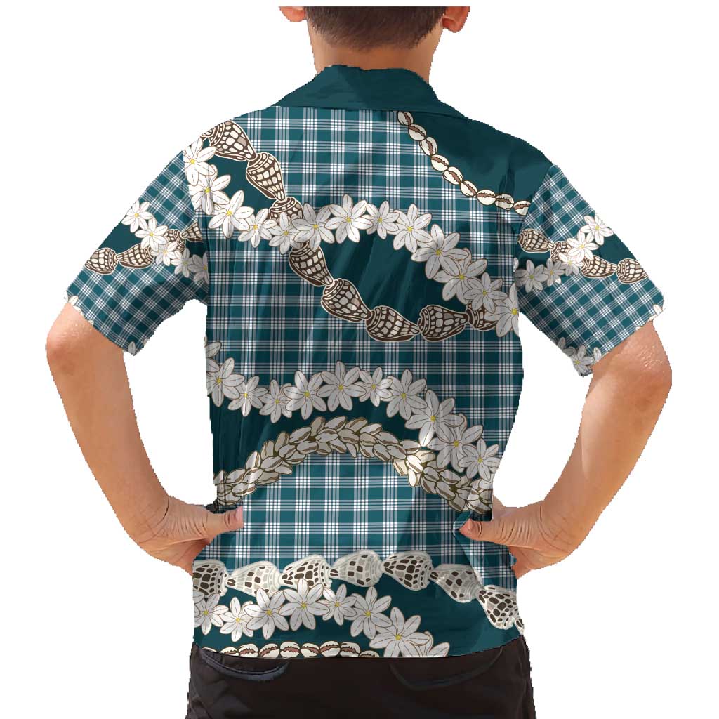 Dark Cyan Hawaii Tiare and Shell Lei Family Matching Mermaid Dress and Hawaiian Shirt Hawaiian Palaka Luxury Vibes - Polynesian Pride