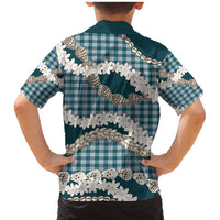 Dark Cyan Hawaii Tiare and Shell Lei Family Matching Mermaid Dress and Hawaiian Shirt Hawaiian Palaka Luxury Vibes - Polynesian Pride